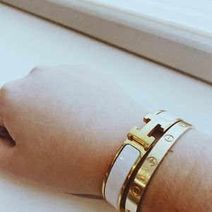 White and Gold Lacquered Hermes H Bracelet